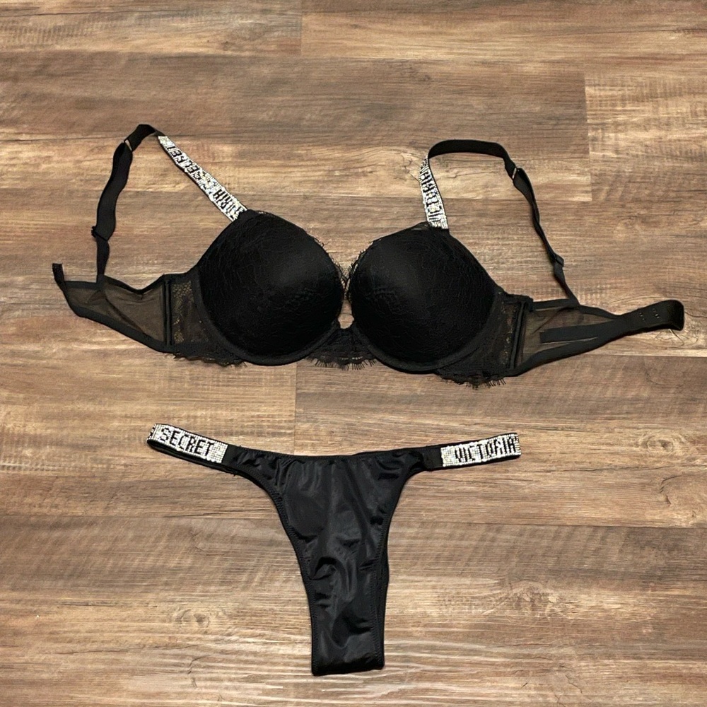 Victoria’s Secret Shine Strap Rhinestone Matching Set Size 34C